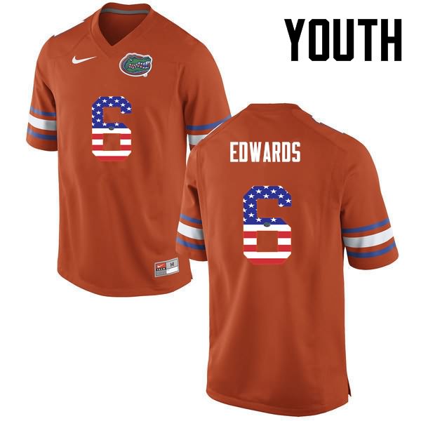 NCAA Florida Gators Brian Edwards Youth #6 USA Flag Fashion Nike Orange Stitched Authentic College Football Jersey JYN4564GF